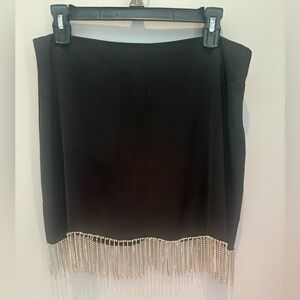 Pink Lily Black Mini Skirt Rhinestone Fringe Hem Fully Lined Party Festival L